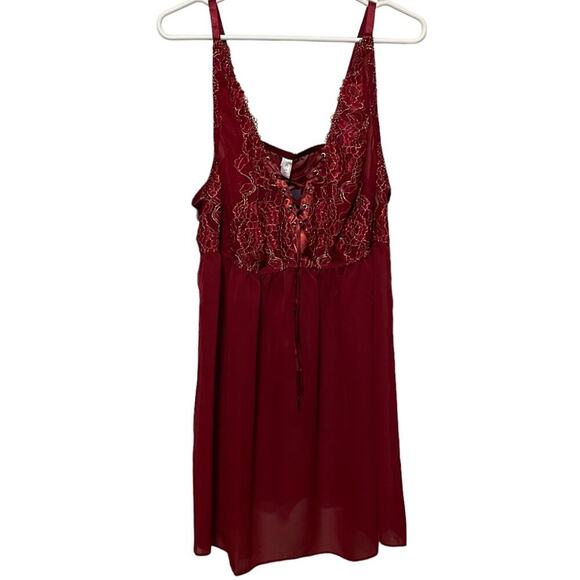 NWT Cacique Red Lace Nightie w/thong - Picture 1 of 10